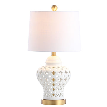 Quatrefoil Fretwork 20.5" Pierced Ginger Jar Ceramic/Metal LED Table Lamp - JONATHAN Y